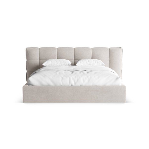 Bézs kárpitozott ágyneműtartós franciaágy ágyráccsal 200x200 cm Eric – Micadoni -image-4