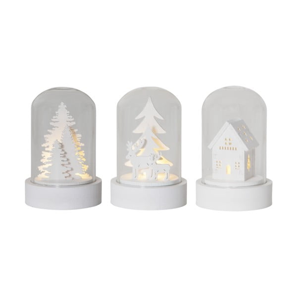 Fehér fénydekoráció készlet karácsonyi mintával 3 db-os ø 5,5 cm Kupol – Star Trading