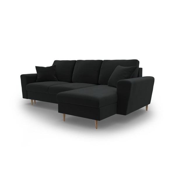 Fekete bársony kinyitható tárolóhelyes sarokkanapé Kyoto – Cosmopolitan Design-image-4