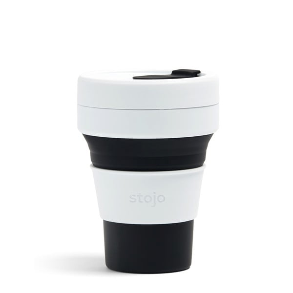 Pocket Cup fehér-fekete összecsukható utazópohár, 355 ml - Stojo