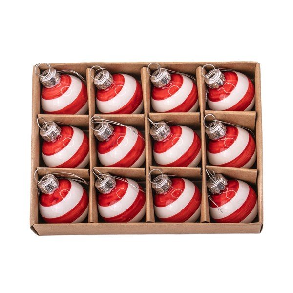 Üveg kézzel készített karácsonyfadísz készlet 12 db-os ø 3 cm Bauble Stripe – Sass & Belle-image-1
