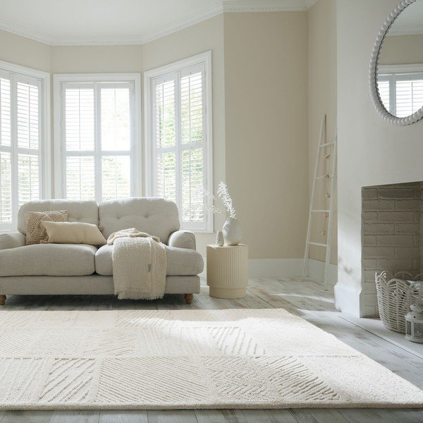 Fehér kézi szövésű gyapjúkeverék szőnyeg 160x230 cm Sculptured Blocks – Flair Rugs-image-1