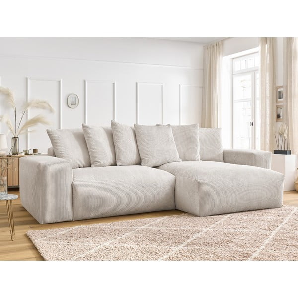 Krémszínű kordbársony kinyitható-tárolóhelyes sarokkanapé Voltaire – Bobochic Paris-image-1