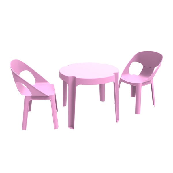 Julieta rózsaszín gyerek kerti bútor garnitúra, 1 asztal és 2 szék - Resol