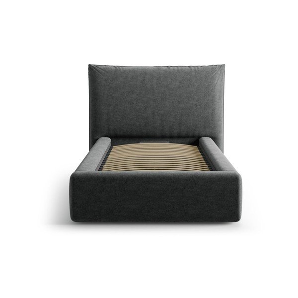 Sötétszürke kárpitozott ágyneműtartós egyszemélyes ágy ágyráccsal 90x200 cm Kaelle – Micadoni -image-3