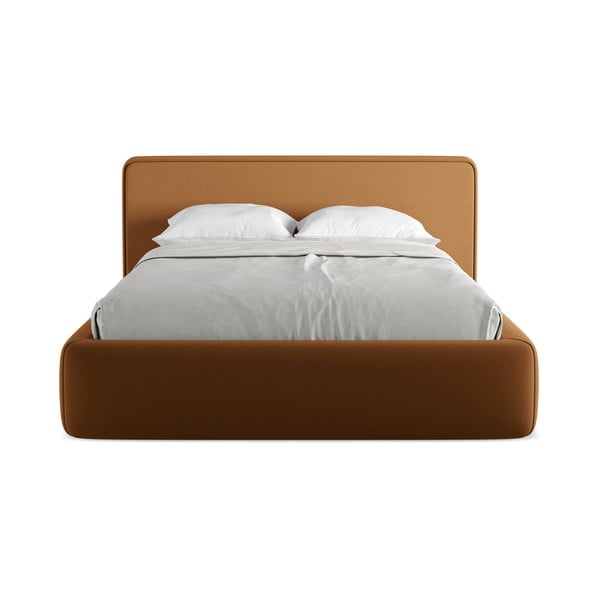 Terrakotta színű kárpitozott ágyneműtartós franciaágy ágyráccsal 140x200 cm Kiana – Makamii-image-4