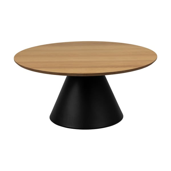 Fekete-natúr színű kerek dohányzóasztal tölgyfa dekoros asztallappal ø 85 cm Soli – Actona