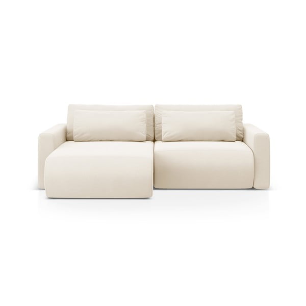 Bézs bársony kinyitható tárolóhelyes sarokkanapé Belfast – Cosmopolitan Design