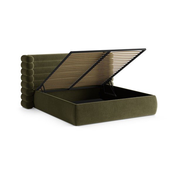 Zöld kárpitozott ágyneműtartós franciaágy ágyráccsal 160x200 cm Mount – Micadoni -image-2