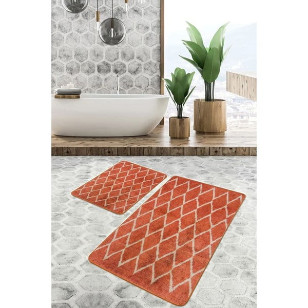 Terrakotta színű bársony fürdőszobai kilépő szett 2 db-os 60x100 cm – Mila Home-image-2