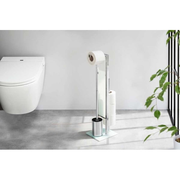 Matt ezüstszínű rozsdamentes acél WC-papír tartó WC-kefével Rivalta – Wenko-image-1