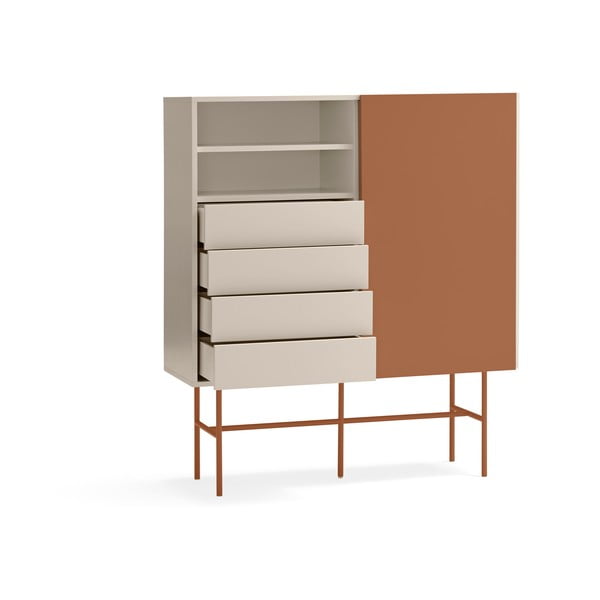 Téglavörös-bézs magas komód tolóajtóval 120x140 cm Nube – Teulat-image-4