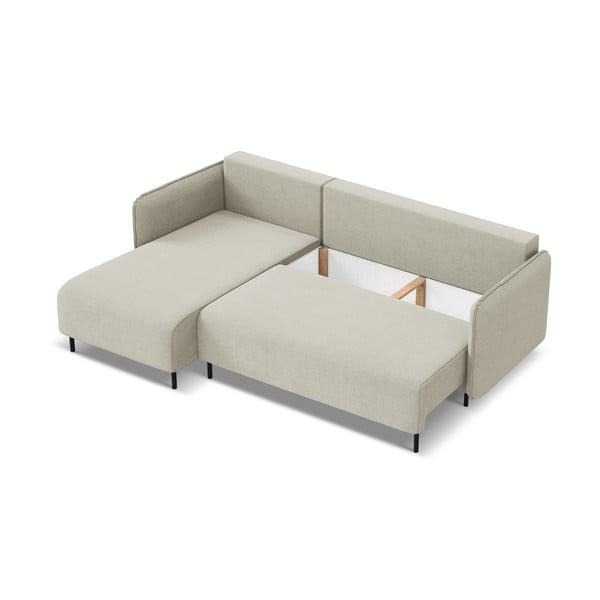 Bézs kinyitható-tárolóhelyes sarokkanapé (bal oldali) Luana – Makamii-image-3