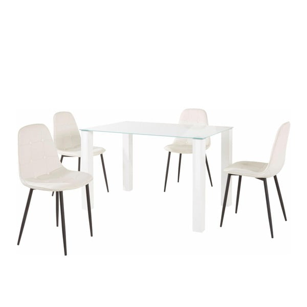 Dante étkezőasztal és 4 részes fehér szék szett, asztallap hossza 120 cm - Støraa