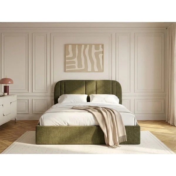 Zöld kárpitozott ágyneműtartós franciaágy ágyráccsal 160x200 cm Sidney – Bobochic Paris-image-2