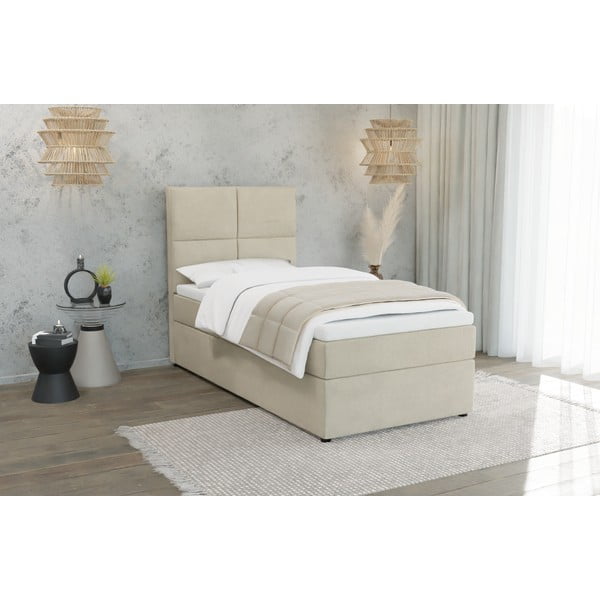 Bézs kárpitozott ágyneműtartós egyszemélyes ágy ágyráccsal 80x200 cm Lena – Ropez-image-1