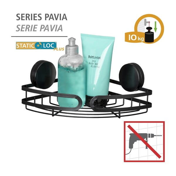 Static-Loc® Pavia fekete fali fürdőszobai sarokpolc, szélesség 27 cm - Wenko-image-4