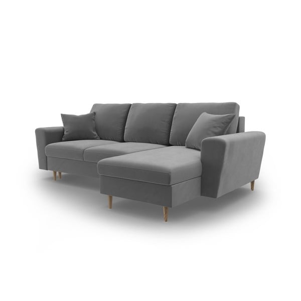 Világosszürke bársony kinyitható tárolóhelyes sarokkanapé Kyoto – Cosmopolitan Design-image-4