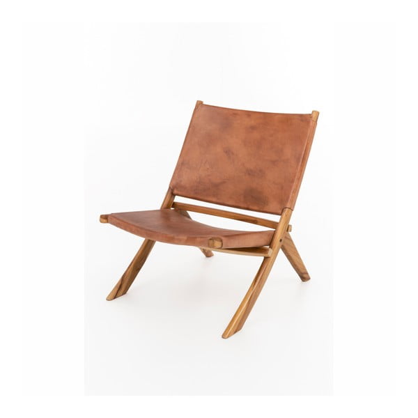 Rana összecsukható teakfa szék, bőrüléssel - WOOX LIVING