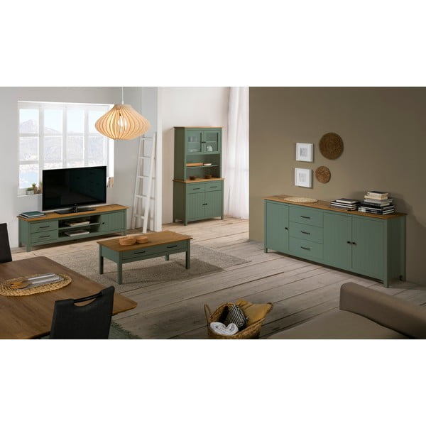 Zöld borovi fenyő tálalószekrény 90x180 cm Miranda – Marckeric-image-1