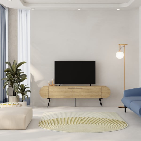 Natúr színű TV-állvány tölgyfa dekorral 195x57 cm Saluso – Marckeric-image-1