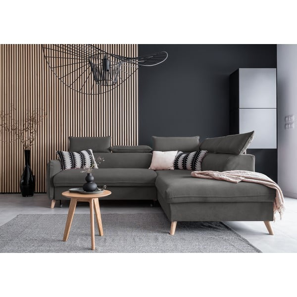 Sötétszürke bársony kinyitható sarokkanapé (jobb oldali) Sweet Harmony – Miuform-image-1