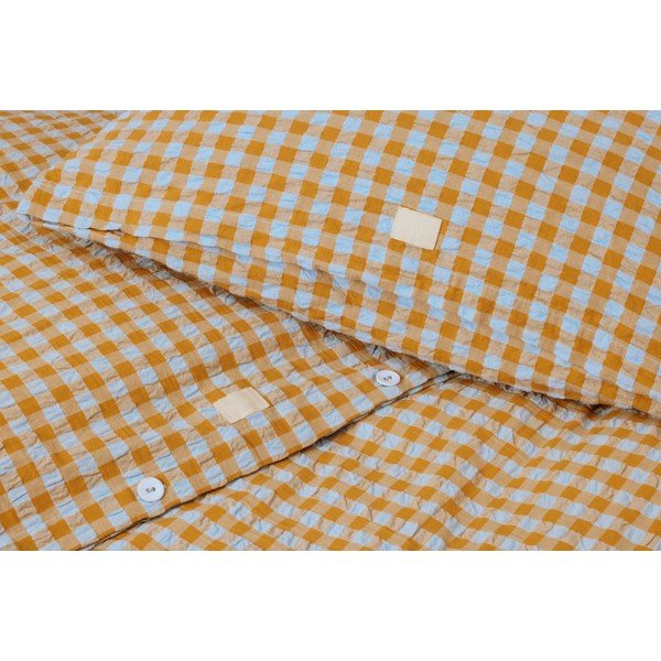 Okkersárga-világoskék egyszemélyes krepp ágyneműhuzat 140x200 cm Bæk&Bølge – JUNA-image-3