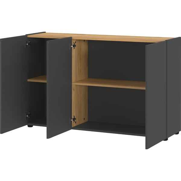 Antracitszürke szekrény tölgyfa dekorral 120x76x34 cm Adrano – Germania-image-2