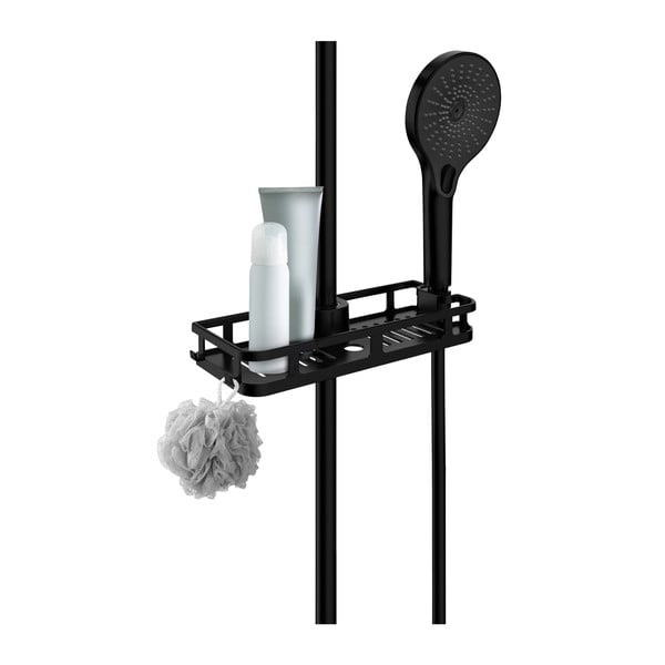 Matt fekete öntapadós műanyag fürdőszobai polc Libertà – Wenko-image-2