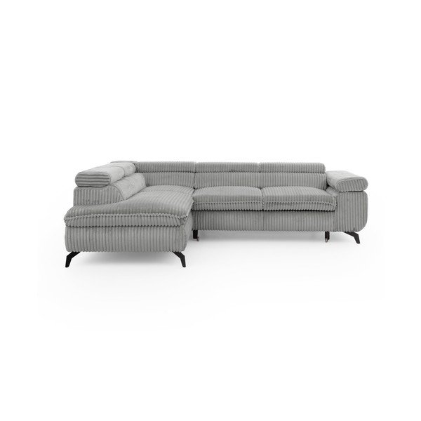Világosszürke kordbársony sarokkanapé (bal oldali-L alakú) Marbeya  – Ropez