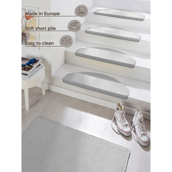 Szürke öntapadós lépcsőszőnyeg szett 15 db-os 23x65 cm Fancy – Hanse Home-image-4