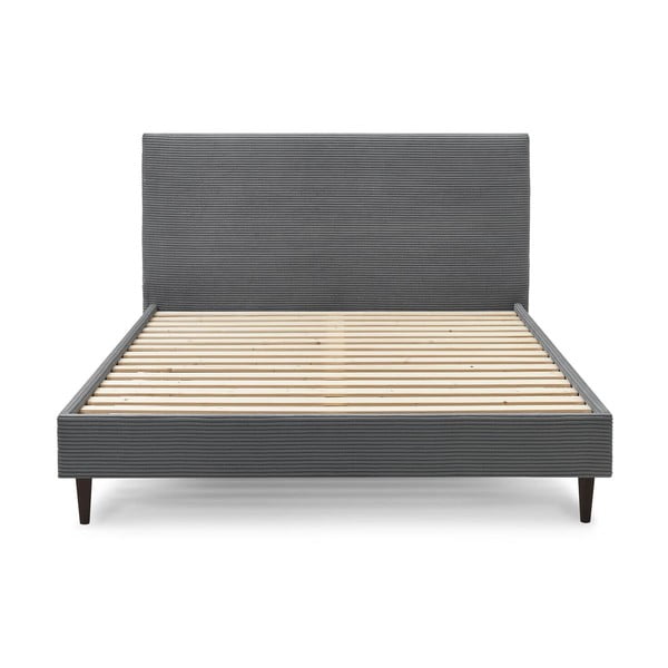 Antracitszürke kárpitozott franciaágy ágyráccsal 180x200 cm Anja – Bobochic Paris-image-1