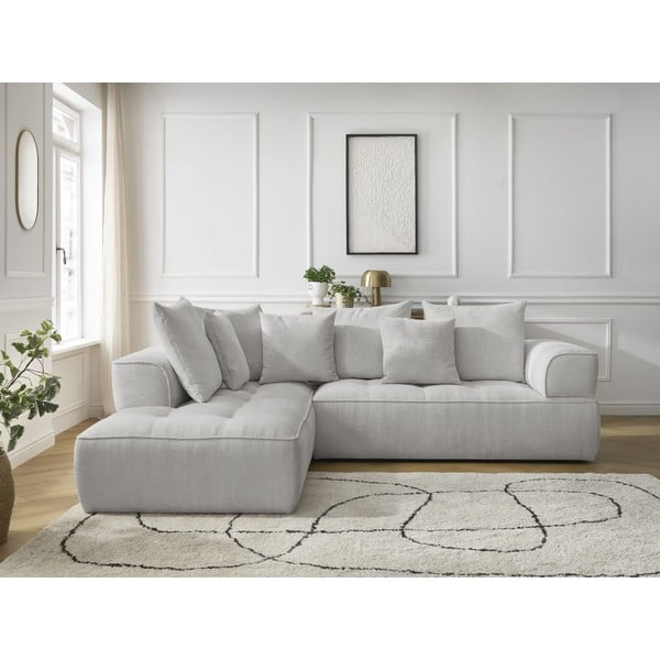 Világosszürke zsenília sarokkanapé (bal oldali-L alakú) Whesley – Bobochic Paris-image-1