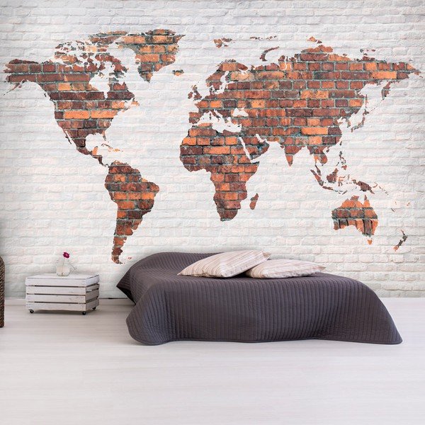 Brick World Map nagyméretű tapéta, 400 x 280 cm - Bimago-image-1