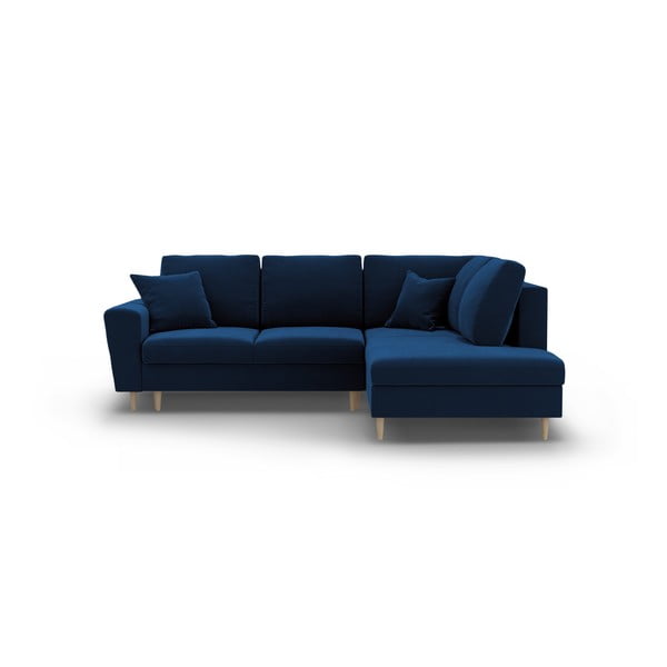 Kék bársony kinyitható tárolóhelyes sarokkanapé (jobb oldali-L alakú) Kyoto – Cosmopolitan Design-image-1