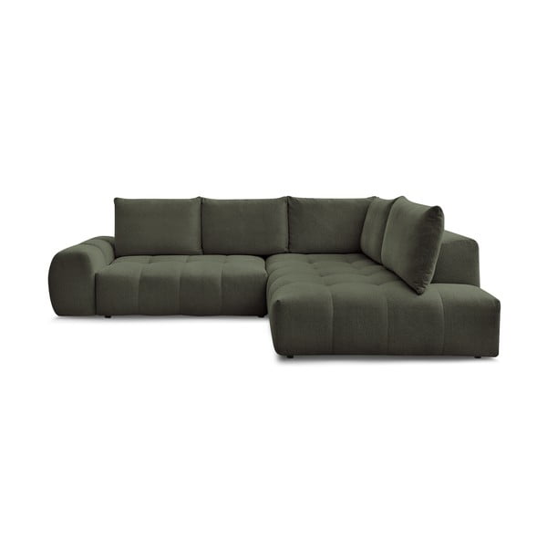 Zöld zsenília kinyitható-tárolóhelyes sarokkanapé (jobb oldali-L alakú) Everest – Bobochic Paris