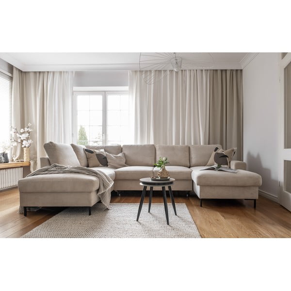 Bézs kordbársony kinyitható sarokkanapé (bal oldali) Lofty Lilly – Miuform-image-4