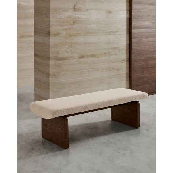 Bézs-sötét natúr színű zsenília pad Topaz – Kave Home-image-2