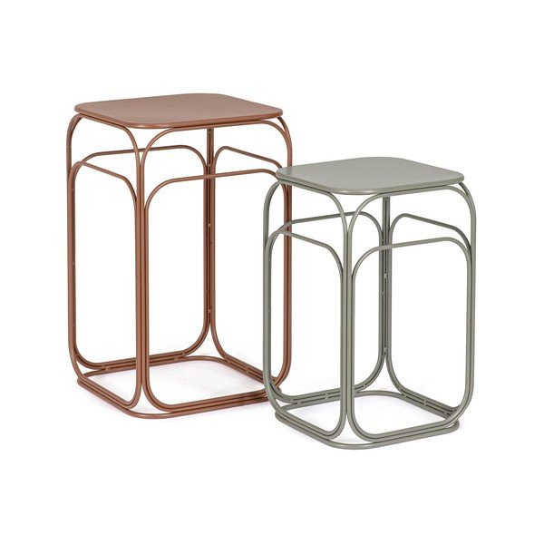 Szürke-terrakotta színű fém dohányzóasztal szett 2 db-os 36x36 cm Clarity – Bizzotto-image-2