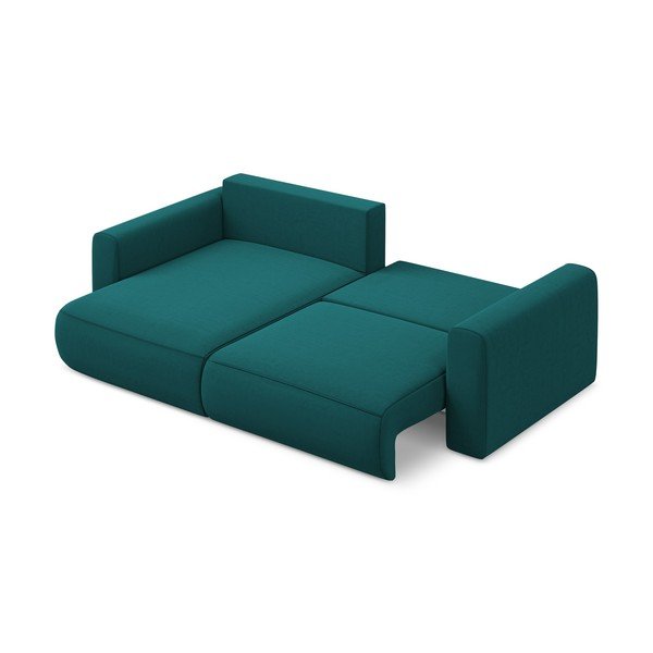 Türkiz bársony kinyitható-tárolóhelyes sarokkanapé (bal oldali-heverő résszel) Kapua – Makamii-image-3