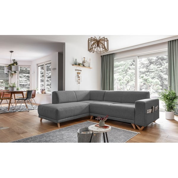 Szürke kinyitható-tárolóhelyes sarokkanapé (bal oldali-L alakú) Classy Sophie – Miuform-image-3