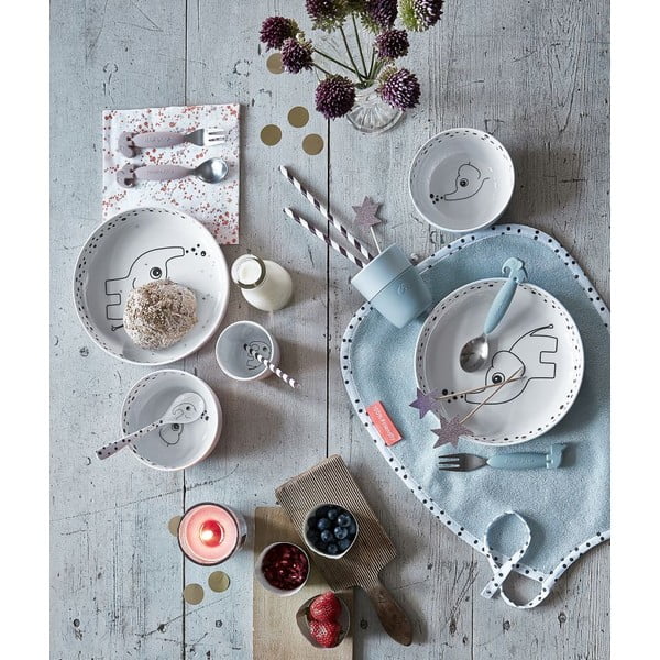 Rózsaszín műanyag gyerek evőeszköz szett 3 db-os Happy Dots - Done by Deer-image-1