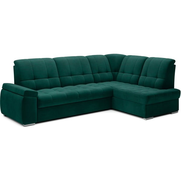 Zöld bársony kinyitható-tárolóhelyes sarokkanapé (jobb oldali-L alakú) Sado – ELTAP-image-2