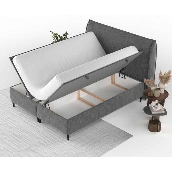 Szürke kárpitozott ágyneműtartós franciaágy 180x200 cm Draco – Maison de Rêve-image-3