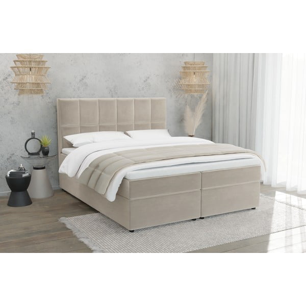 Bézs ágyneműtartós boxspring ágy 160x200 cm Flip – Ropez-image-1