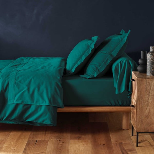 Sötétzöld gumis pamut lepedő 160x200 cm Lina – douceur d'intérieur-image-1