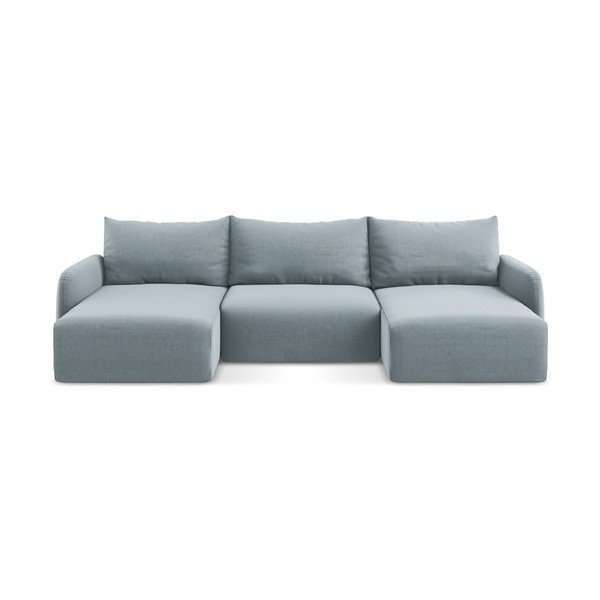 Kék bársony kinyitható-tárolóhelyes (U alakú) sarokkanapé Kalena – Makamii