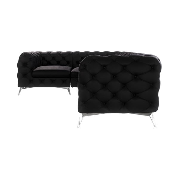 Fekete bársony sarokkanapé (bal oldali-L alakú) Chelsea – Ropez-image-1