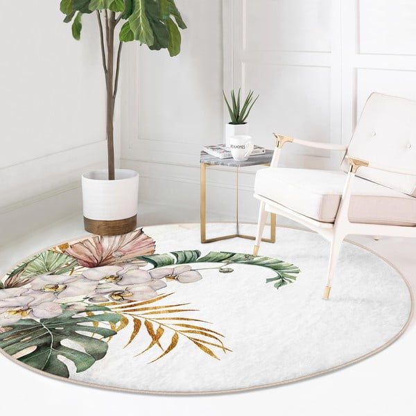 Krémszínű mosható-robotporszívóval tisztítható kerek szőnyeg ø 120 cm Comfort – Mila Home-image-2