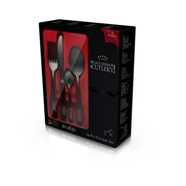 Fekete rozsdamentes acél evőeszköz szett 24 db-os Black Mirror Collection - BerlingerHaus-image-2